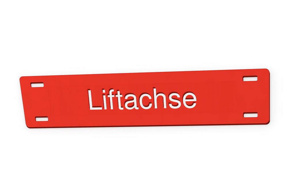 Rote ASA-Hydraulikschlauch-Beschriftung Liftachse, 110 × 24 × 3 mm